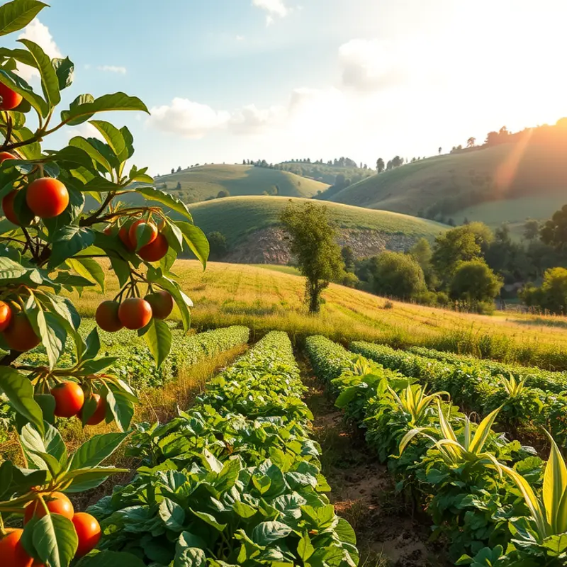 A sunlit orchard brimming with fresh, vibrant produce.
