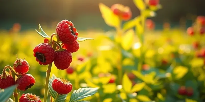 A beautiful natural scene showcasing fresh fruits and vegetables in a lush environment.