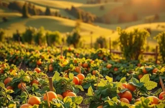 A serene landscape of organic produce amid lush greenery, representing healthy nutrition.