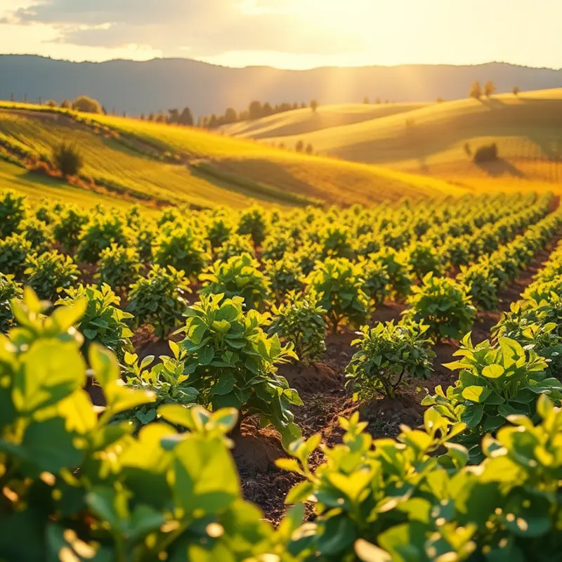A beautiful sunlit field representing organic farming and fresh produce.
