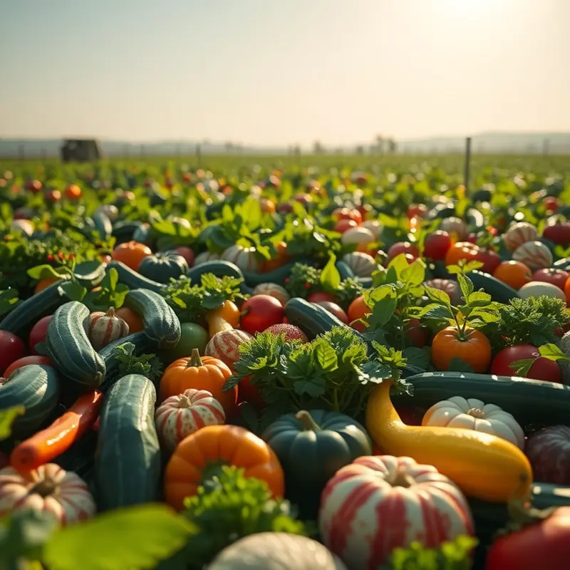 A vibrant, sunlit field showcasing fresh organic produce.
