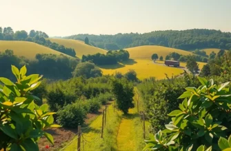A beautiful landscape with organic produce growing abundantly in a sunlit environment, representing nourishment and care.