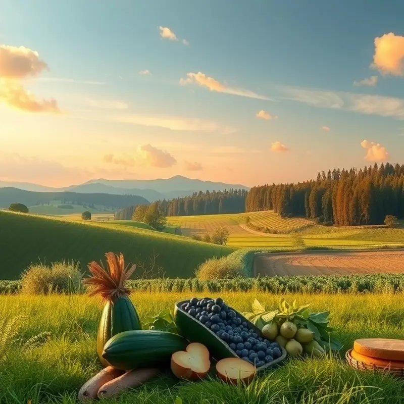 A vibrant landscape showcasing abundant fruits and vegetables, symbolizing the importance of nutrition.