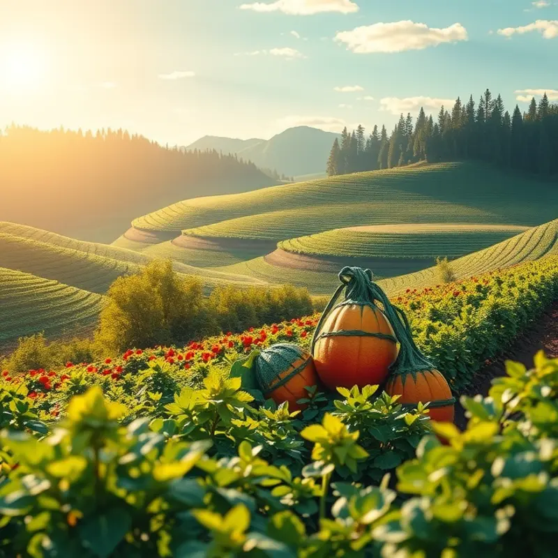A sunlit field showcasing fresh organic produce.