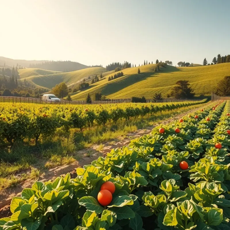 Vibrant fruits and vegetables growing naturally under the sun.
