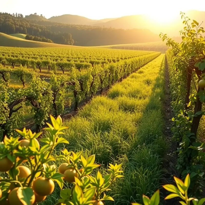 A sunlit field adorned with vibrant vegetables and fruits, symbolizing healthy nutrition.