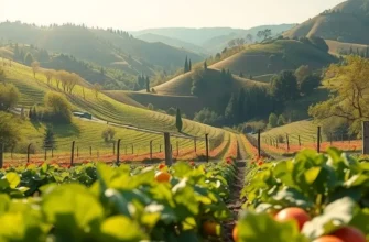 Scenic view of a sunlit field filled with colorful fruits and vegetables, highlighting natural growth.