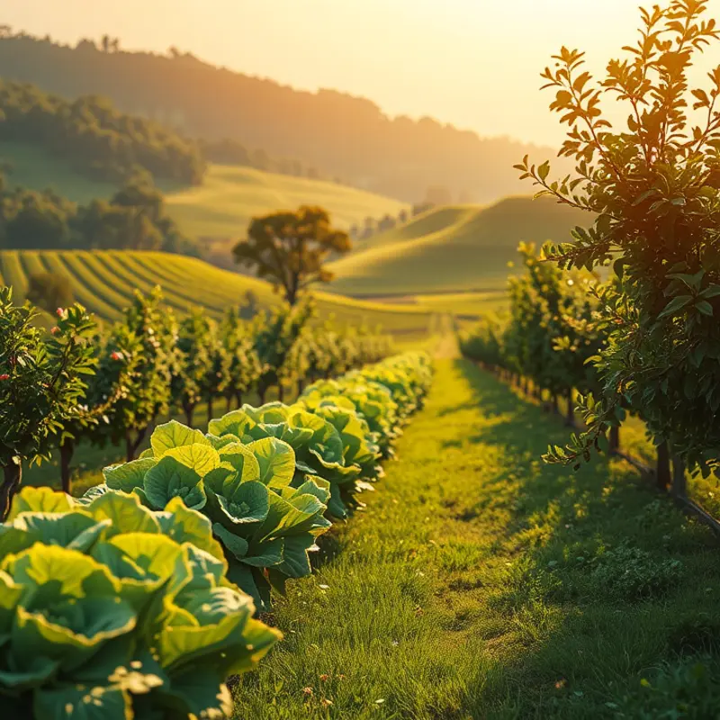 A serene sunlit field showcasing the beauty of organic produce.