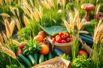 A photorealistic landscape showcasing vibrant vegetables and fruits in a sunlit field.