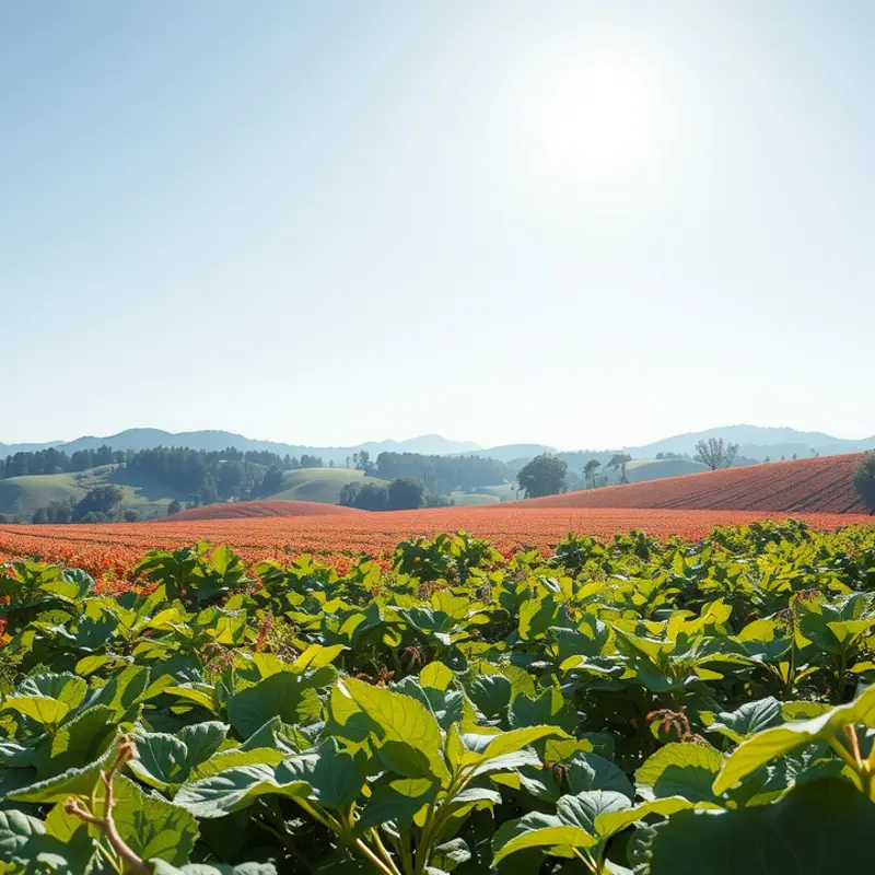 A vibrant sunlit orchard teeming with organic fruits and vegetables.