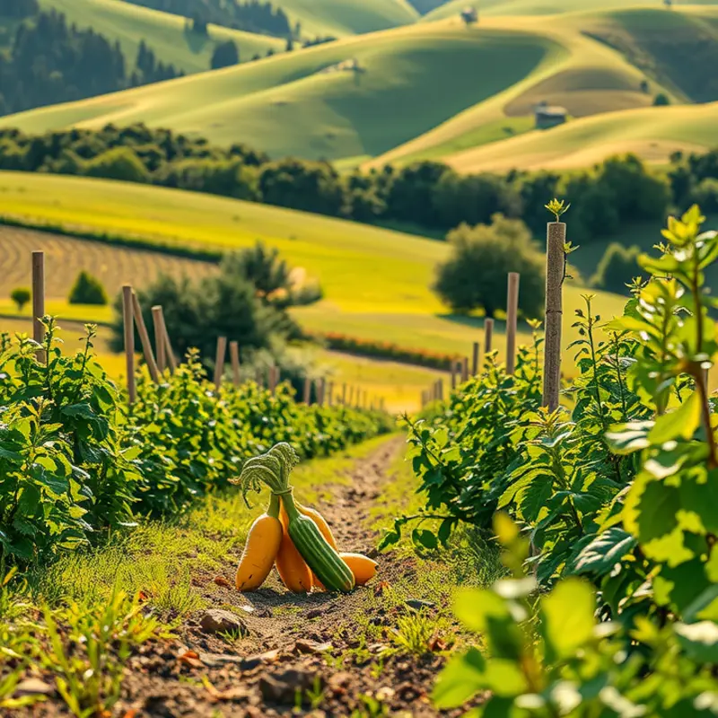 A radiant sunlit field showcasing the bountiful growth of vibrant vegetables and fruits.