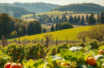 Scenic landscape of a lush field filled with organic produce in natural lighting.