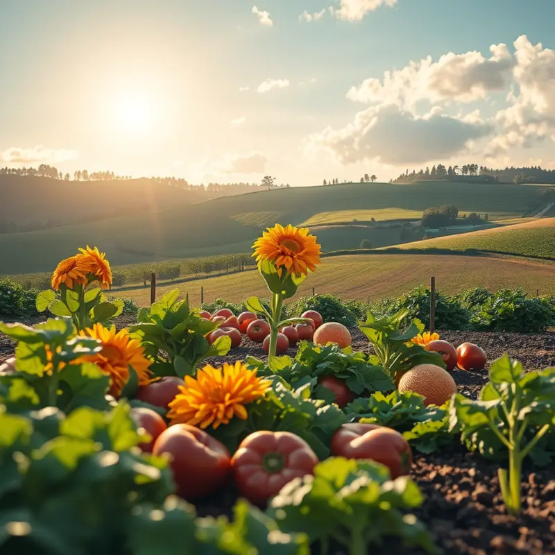 A sunlit field abundant with fresh produce.