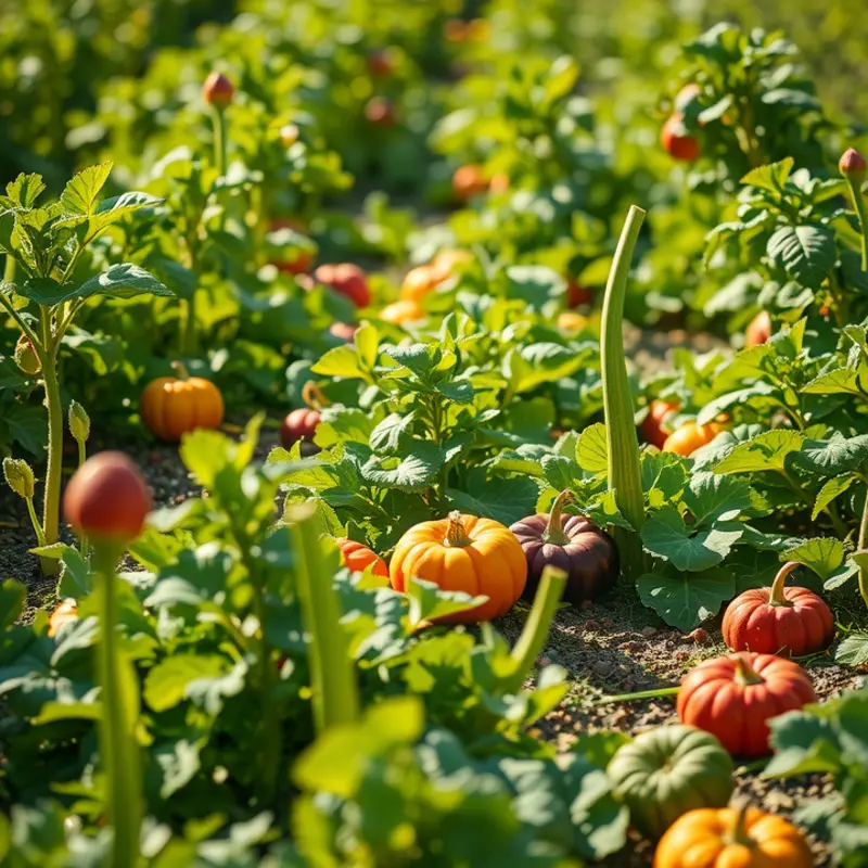 A vibrant sunlit field filled with fresh organic produce.