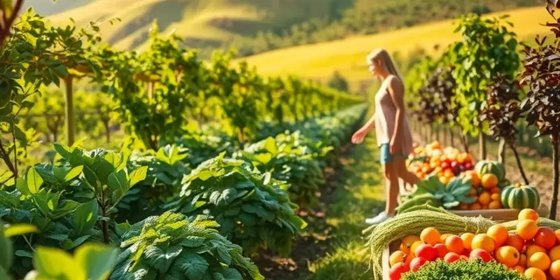 A peaceful field of fresh and vibrant produce that represents the connection between emotional health and nourishment.