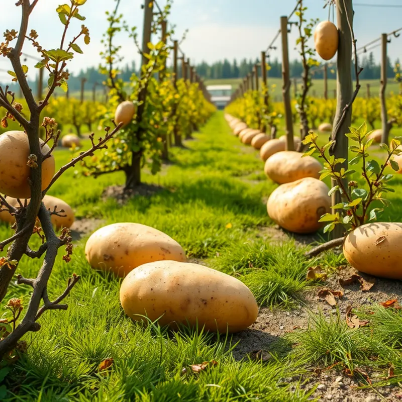 Lush field of organic potatoes ready for harvest.