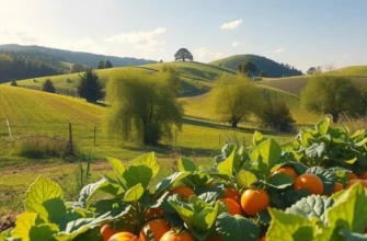 A stunning natural landscape of an orchard filled with healthy and organic produce.