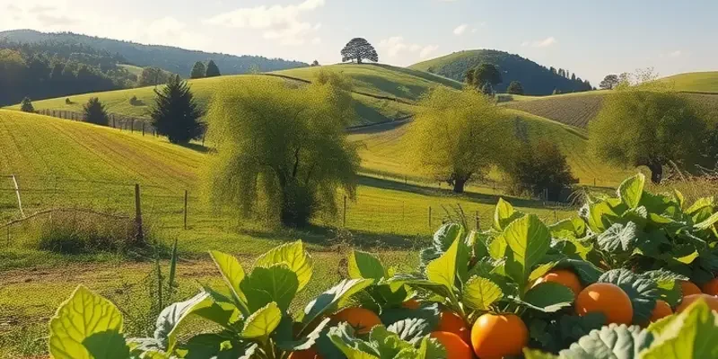 A stunning natural landscape of an orchard filled with healthy and organic produce.