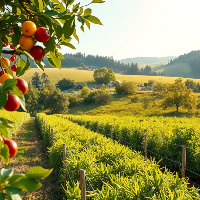 A beautifully sunlit orchard, rich with natural produce, symbolizing the nutritious benefits of pistachios.