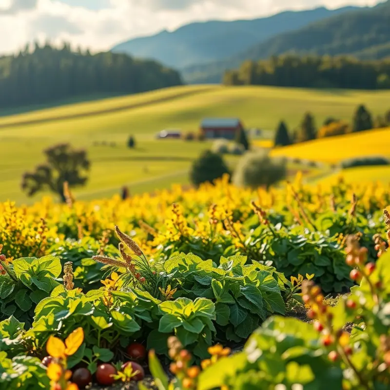 A vibrant landscape showcasing natural, organic produce in a serene environment.