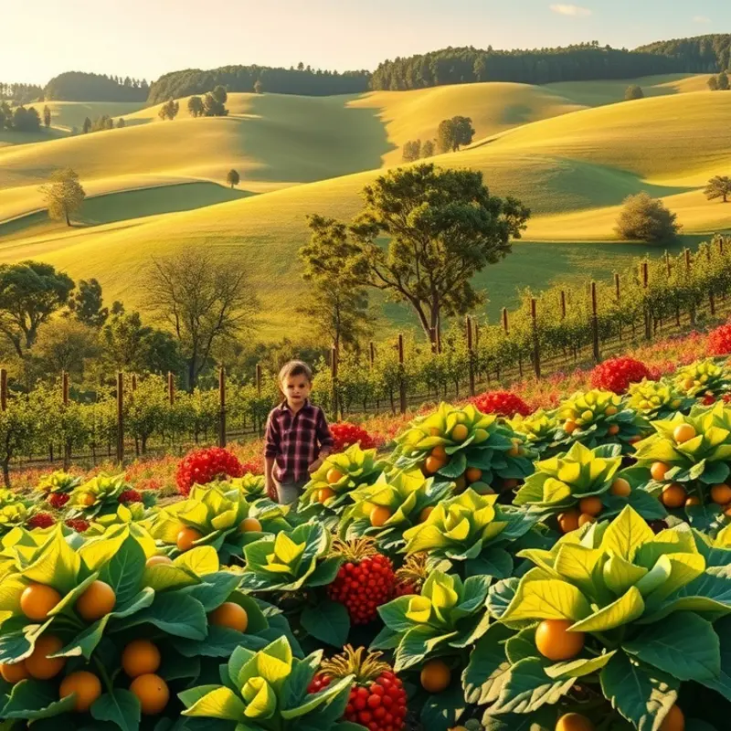 A vibrant field showcasing the abundance of organic vegetables and fruits.