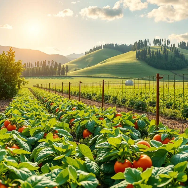 A sunlit field showcasing natural organic produce abundant in a healthy environment.
