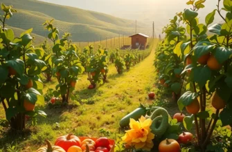 A vibrant and abundant organic field bathed in warm sunlight, representing healthy produce.