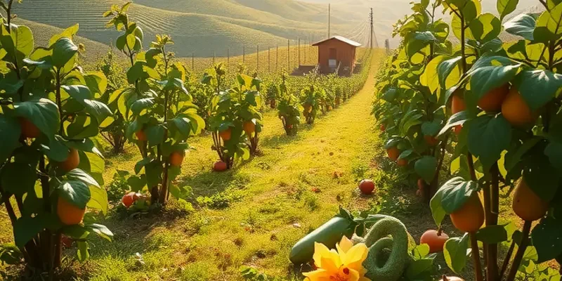 A vibrant and abundant organic field bathed in warm sunlight, representing healthy produce.
