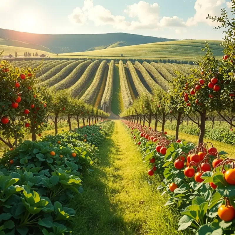 A serene landscape showcasing organic abundance, perfect for illustrating wholesome breakfast ingredients.