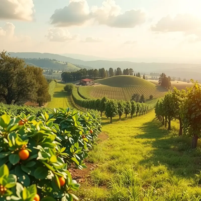A lush landscape highlighting the abundance of healthy vegetables and fruits.