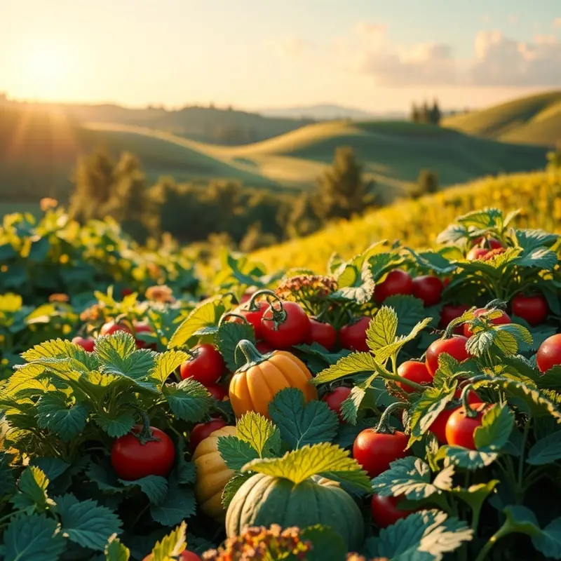 A sunlit field demonstrating the freshness of organic produce.