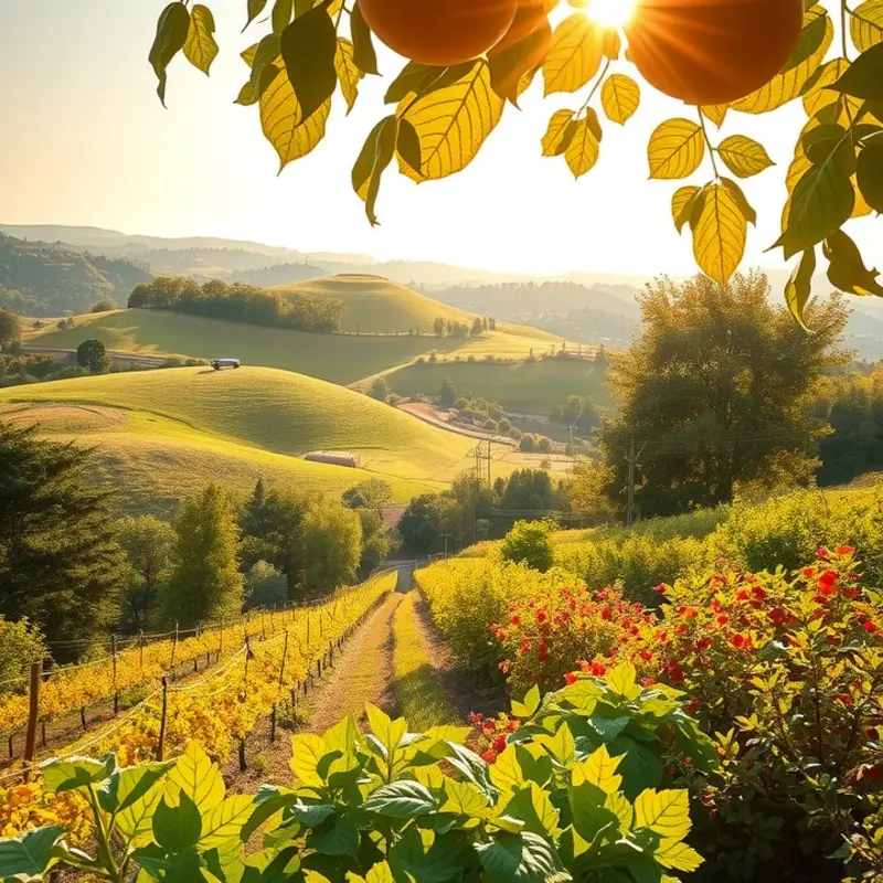 A serene landscape of vibrant fruits and vegetables representing healthy nutrition.