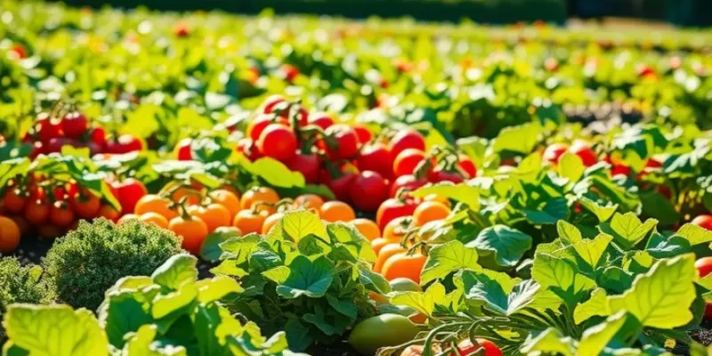 A tranquil field abundant in organic vegetables and fruits, emphasizing the beauty of healthy eating.