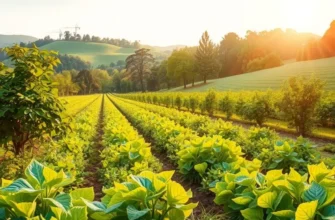 A scenic view of a sunlit field that showcases healthy organic produce.
