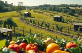 A beautiful landscape capturing a sunlit field abundant with organic fruits and vegetables.