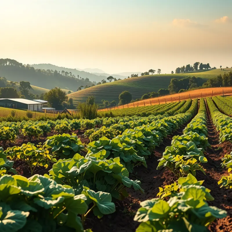A lush field showcasing vibrant vegetables and fruits representing healthy nutrition.