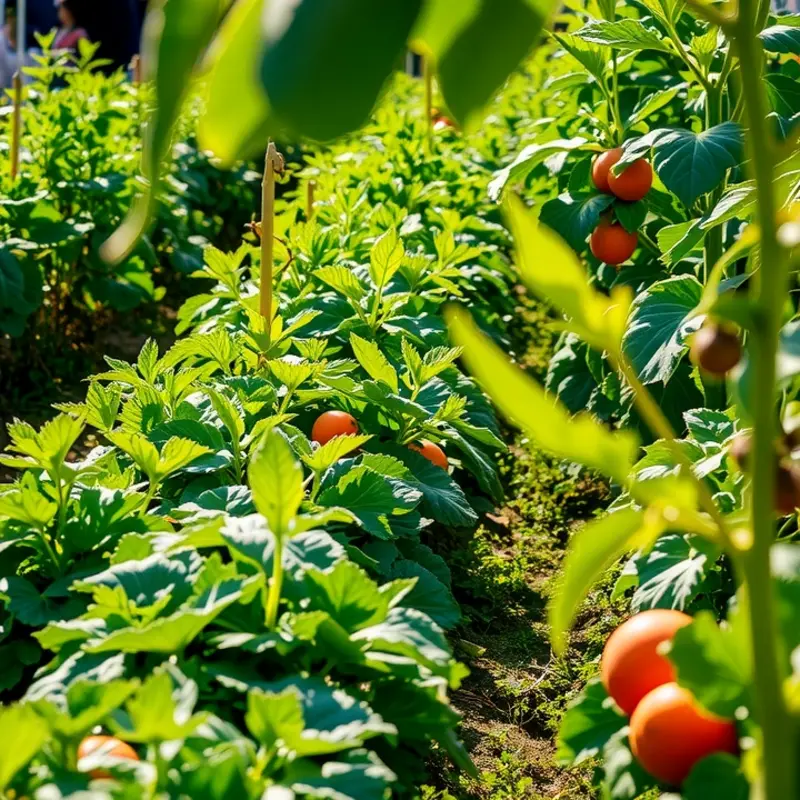 A sunlit field abundant with organic vegetables and fruits, symbolizing a successful meal prep.