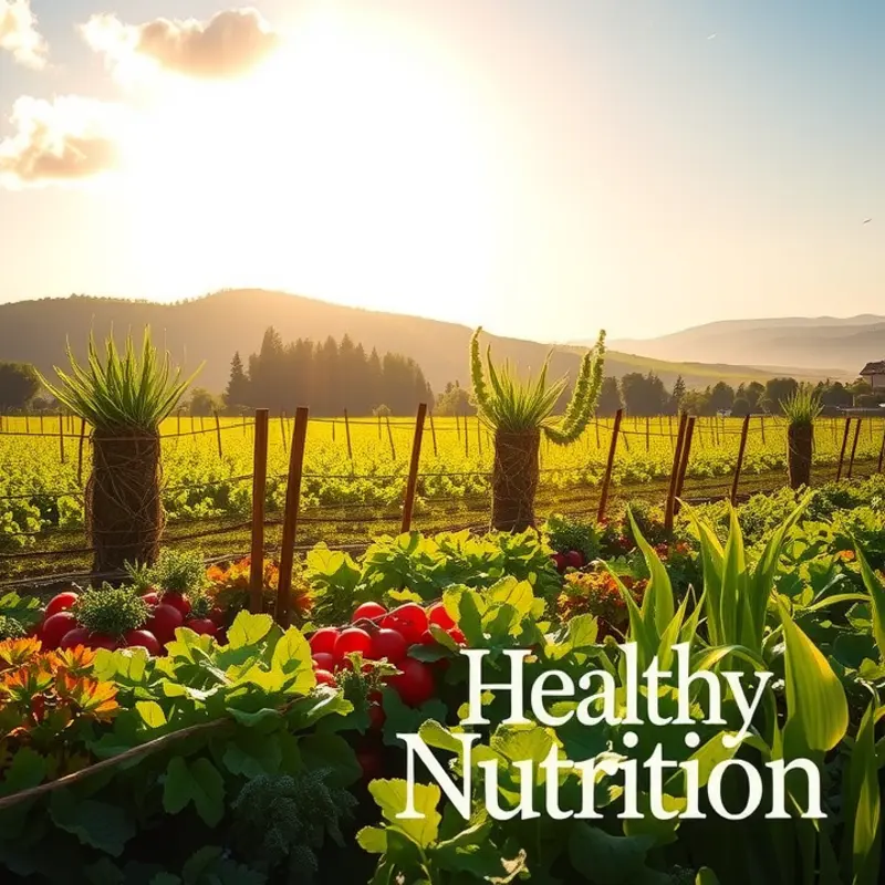 A picturesque sunlit field rich with organic vegetables and fruits.