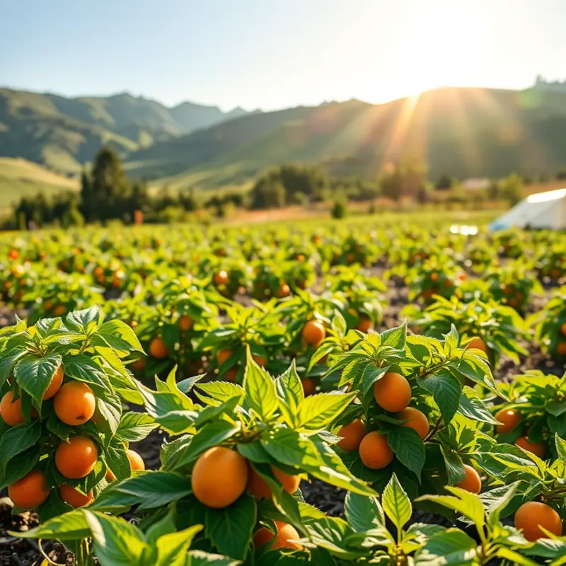 A vibrant landscape showcasing the abundance of organic produce.