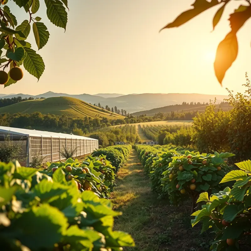 A tranquil sunlit field showcasing fresh organic produce.