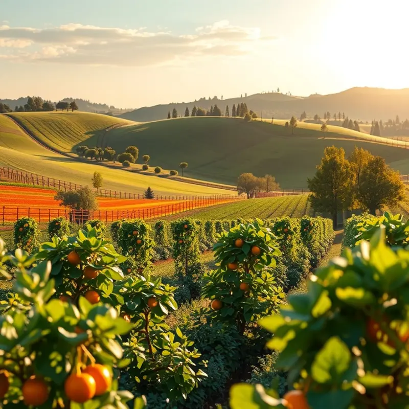A vibrant sunlit field with fresh organic produce.