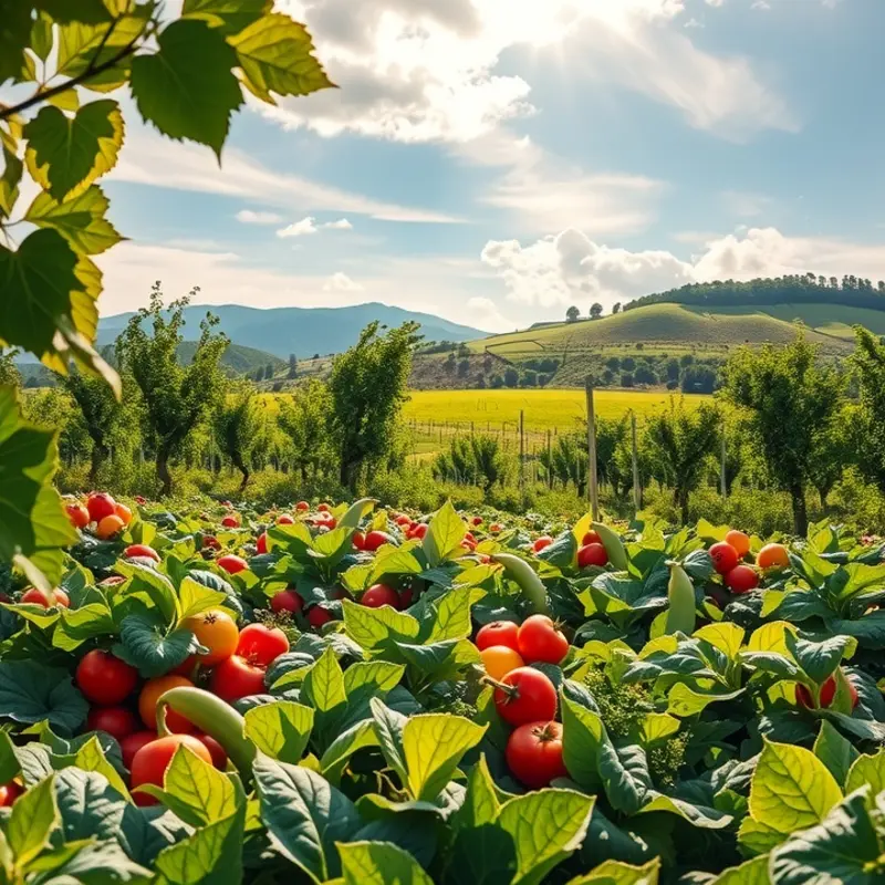 A sunlit field showcasing the abundance of organic produce.