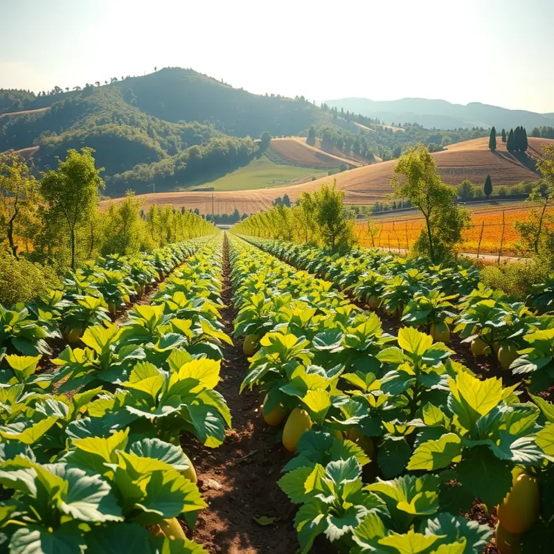 A vibrant sunlit field showcasing the abundance of organic produce.