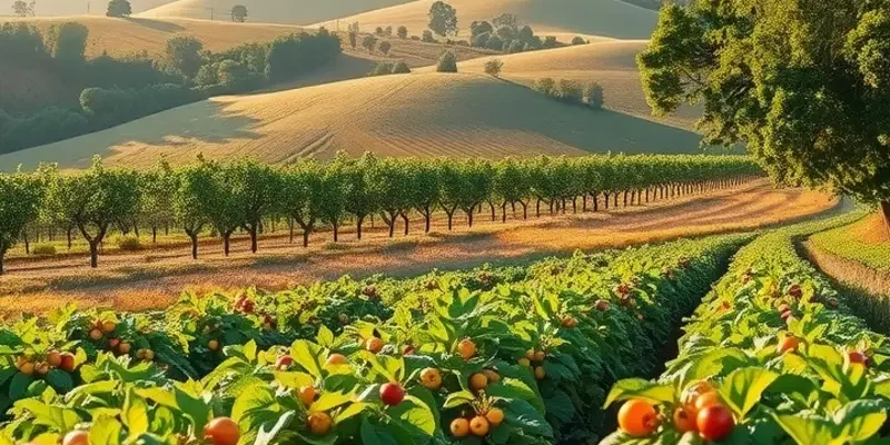A picturesque food garden rich with organic vegetables and fruits.