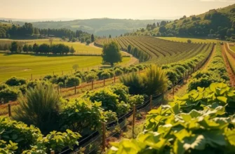 An orchard filled with vibrant vegetables and fruits under a warm sunlight.