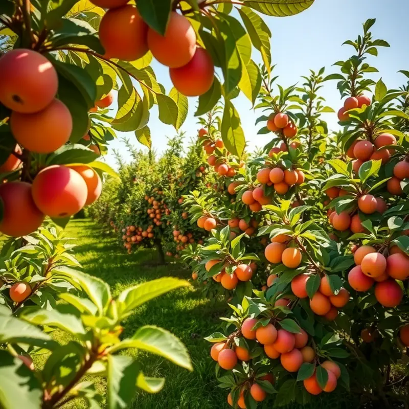A vibrant sunlit field of organic vegetables and fruits, representing healthy food choices.