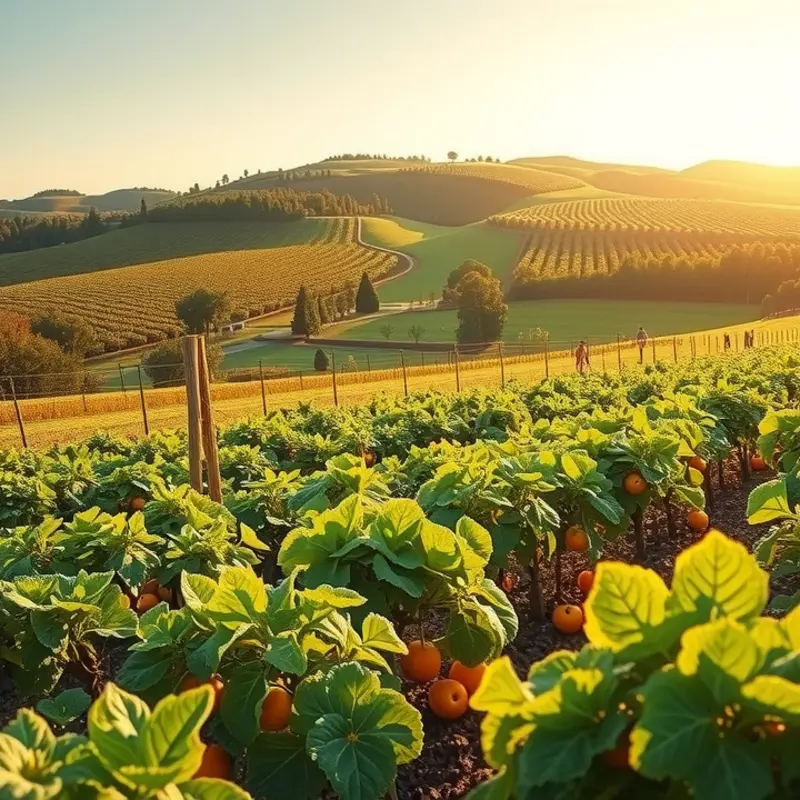 A beautiful sunlit garden showcasing fresh herbs and vibrant vegetables.