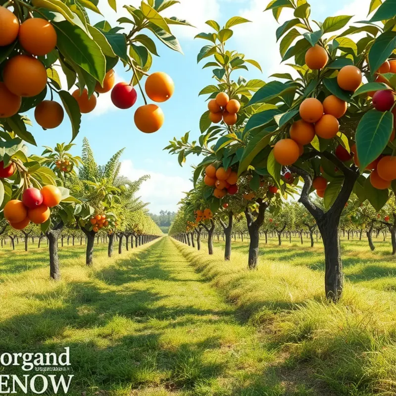 A sunlit field showcasing vibrant vegetables and fruits.