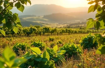 A scenic field showcasing healthy organic fruits and vegetables growing naturally.