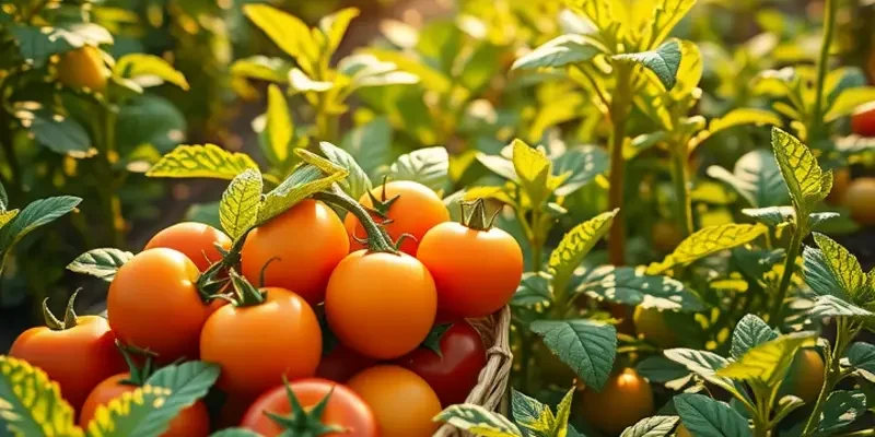 A picturesque sunlit field displaying an abundance of organic produce.